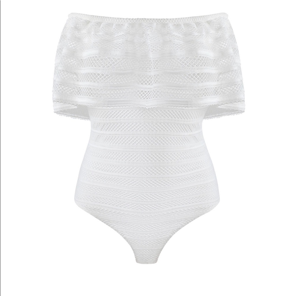 BcbgMaxazria Laced Ruffle Bodysuit NWT